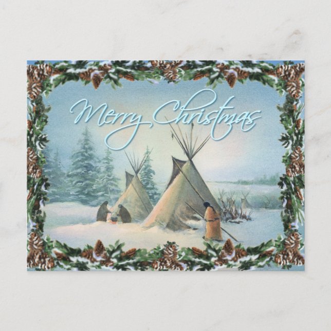 Cartes Pour Fêtes Annuelles TIPI CAMP SQUAW & BOUGHES par SHARON SHARPE (Devant)
