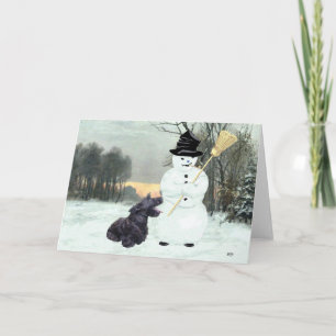 Cartes Pour Fêtes Annuelles Tireur Scot Terrier & Bonhomme de Neige