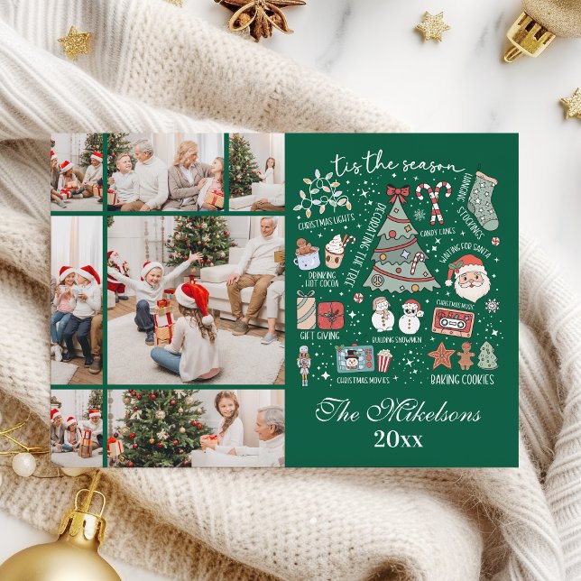 Cartes Pour Fêtes Annuelles Tis Season 7 Photo Retro Green Noël (Créateur téléchargé)