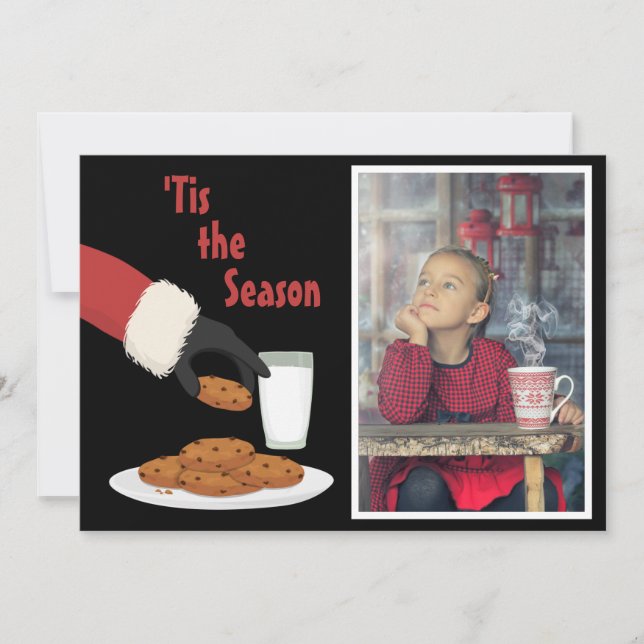 Cartes Pour Fêtes Annuelles "Tis Season Père Noël et Cookies Photo Noël (Devant)