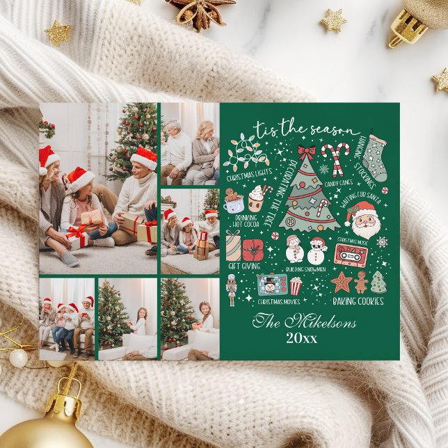 Cartes Pour Fêtes Annuelles Tis The Season 6 Photo  Retro Green Christmas (Créateur téléchargé)