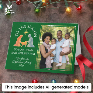 Cartes Pour Fêtes Annuelles TIS THE SEASON Photo de famille Noël Moderne Vert