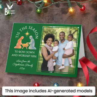 Cartes Pour Fêtes Annuelles TIS THE SEASON Photo de famille Noël Moderne Vert