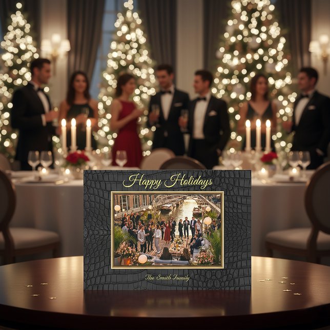 Cartes Pour Fêtes Annuelles Tissu de faux crocodile noir imprimé luxe Photo (Luxury Black Crocodile Print Frame Photo Holiday Card)