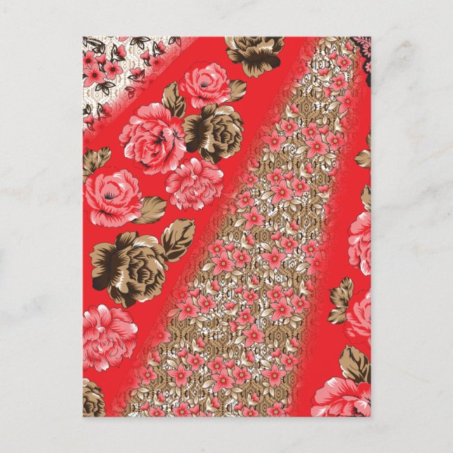 Cartes Pour Fêtes Annuelles Tissu rouge éclatant avec floral complexe et (Devant)