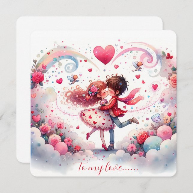 Cartes Pour Fêtes Annuelles To My Love On Valentines Day Kissing (Devant / Derrière)