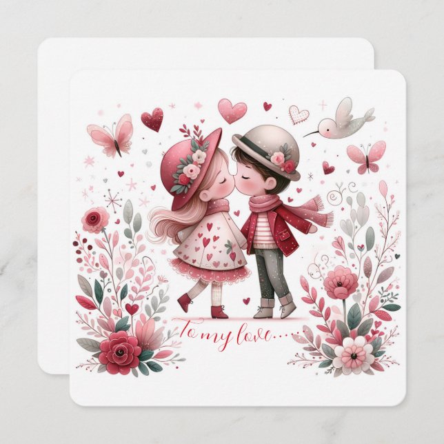 Cartes Pour Fêtes Annuelles To My Love On Valentines Day Kissing (Devant / Derrière)