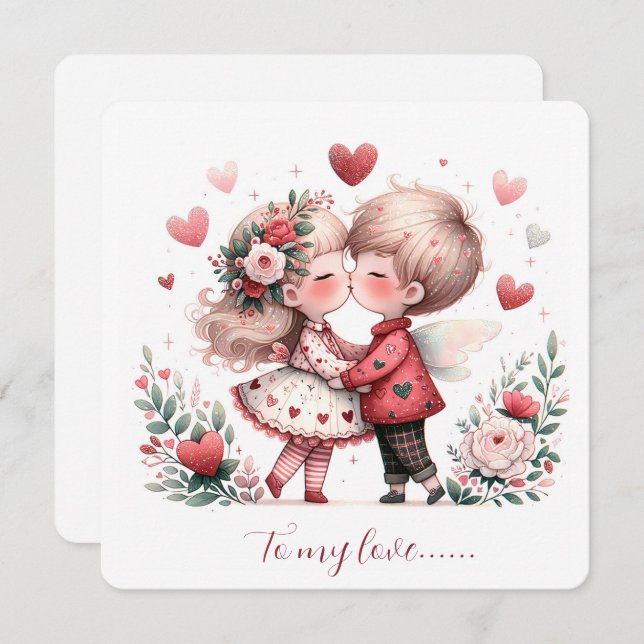 Cartes Pour Fêtes Annuelles To My Love On Valentines Day Kissing (Devant / Derrière)