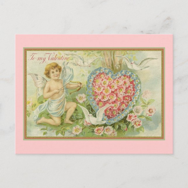 Cartes Pour Fêtes Annuelles To My Valentine Cupid and Floral Heart (Devant)
