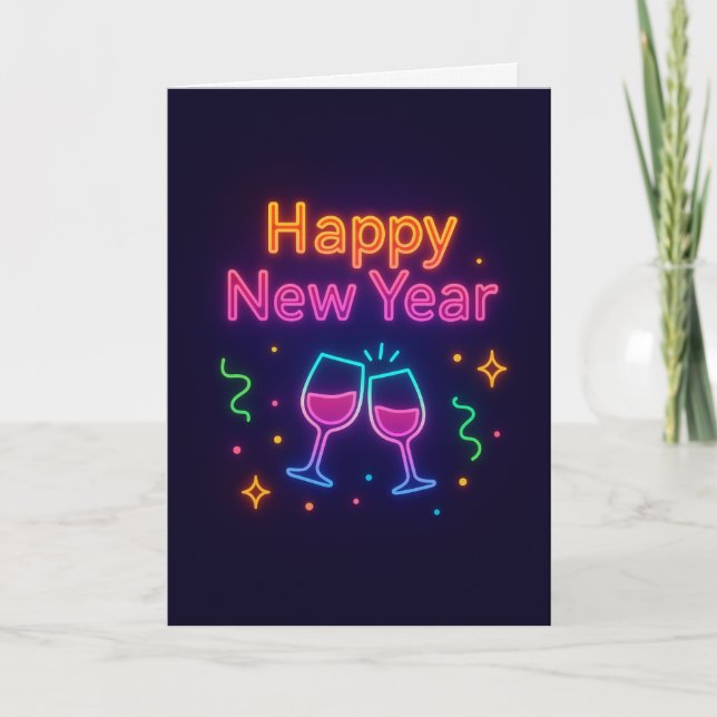 Cartes Pour Fêtes Annuelles toast-au-champagne-neon-bonne-année-couleurs-amusa (Devant)