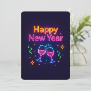 Cartes Pour Fêtes Annuelles toast-champagne-néon-bonne-anné-couleurs-amusant-p
