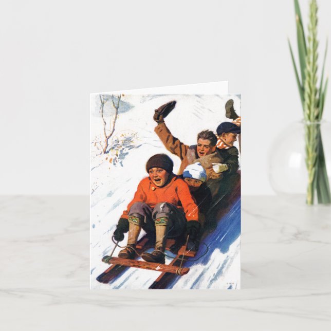 Cartes Pour Fêtes Annuelles Tobagganing (Devant)