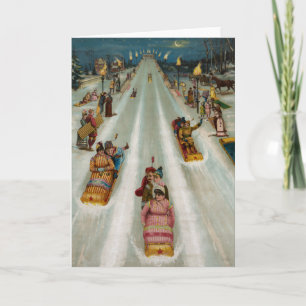 Cartes Pour Fêtes Annuelles Toboggans La nuit d'hiver
