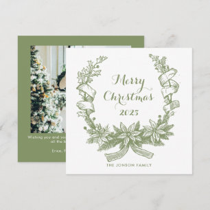 Cartes Pour Fêtes Annuelles Toile De Juoy Sage Green Vintage Photo de Noël