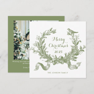 Cartes Pour Fêtes Annuelles Toile De Juoy Sage Green Vintage Photo de Noël