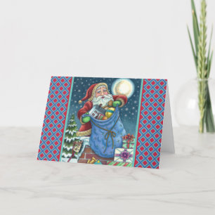 CARTES POUR FÊTES ANNUELLES TOIT PÈRE NOËL SAC DE JOUETS, DOLLHOUSE, HOBBYHORS