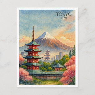 Cartes Pour Fêtes Annuelles Tokyo Japon Cityscape Aquarelle souvenir