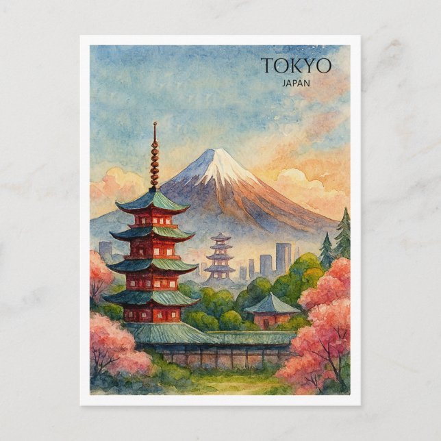 Cartes Pour Fêtes Annuelles Tokyo Japon Cityscape Aquarelle souvenir (Devant)