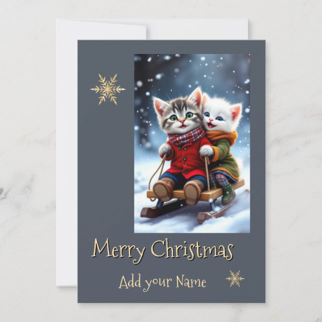 Cartes Pour Fêtes Annuelles Tom and Luna Christmas Card Sledding Winter Scene  (Devant)
