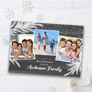 Cartes Pour Fêtes Annuelles Tombant Evergreens de neige gris 3 photos Noël