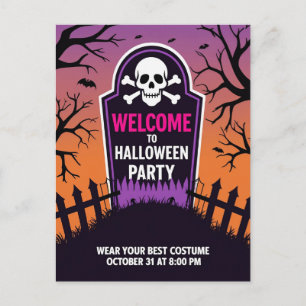 Cartes Pour Fêtes Annuelles Tombstone Crâne Fête d'Halloween
