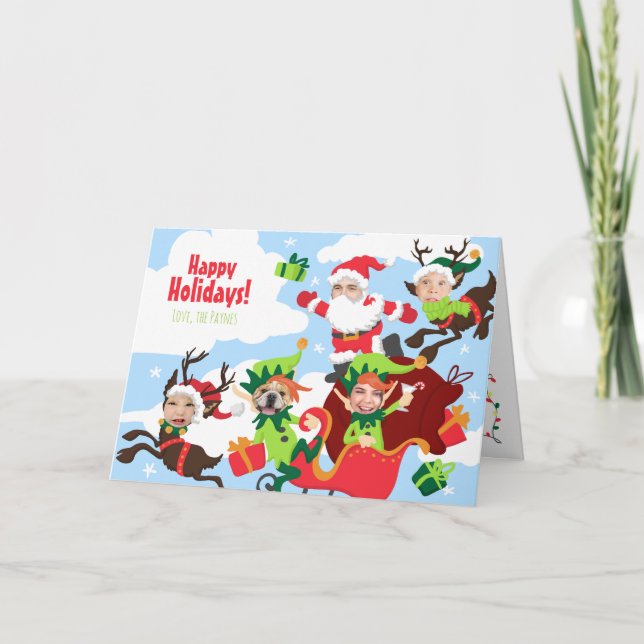 Cartes Pour Fêtes Annuelles Ton Visage Ici ! Famille de 5 Funny Noël (Devant)