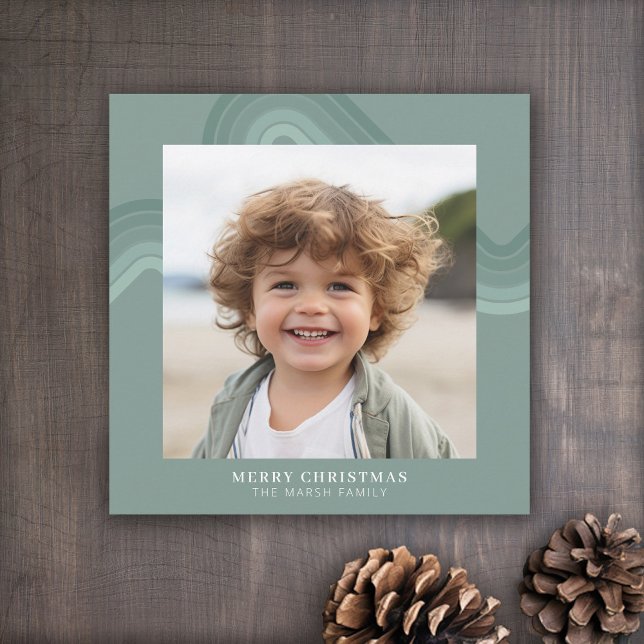 Cartes Pour Fêtes Annuelles Tons minimaux modernes d'acier Bleu Grilles Photo (Retro Pastel Stripes Holiday card with one photo)