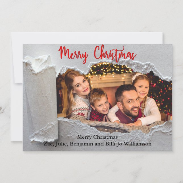 Cartes Pour Fêtes Annuelles Torn Reveal Joyeux Noël Famille de photos (Devant)