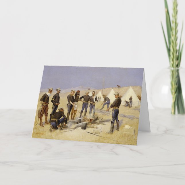 Cartes Pour Fêtes Annuelles Torréfaction du boeuf de Noël dans un camp de (Devant)