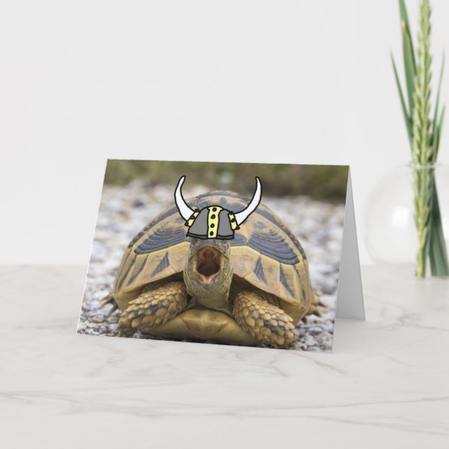 Cartes Pour Fêtes Annuelles Tortoise with a Viking Hat Blank Inside Greeting (Devant)