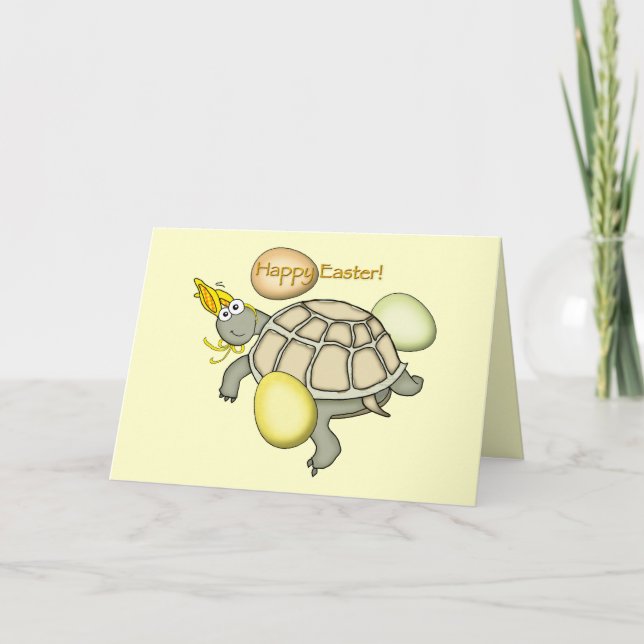 Cartes Pour Fêtes Annuelles Tortue caricaturale lapin de Pâques ! (Devant)