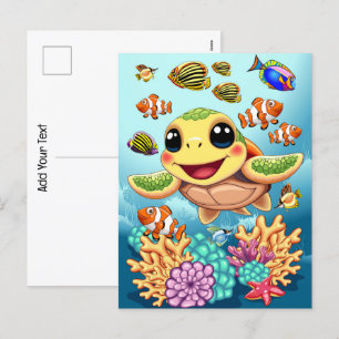 Cartes Pour Fêtes Annuelles Tortue de mer Bébé heureux et mignonne personnage