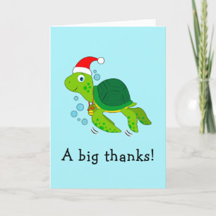 Cartes Pour Fêtes Annuelles Tortue de mer Merci à Santa Hat Ocean Noël