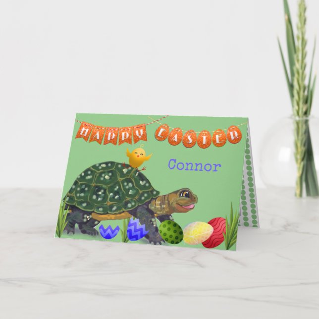 Cartes Pour Fêtes Annuelles Tortue de Pâques heureuse mignonne personnalisée p (Devant)