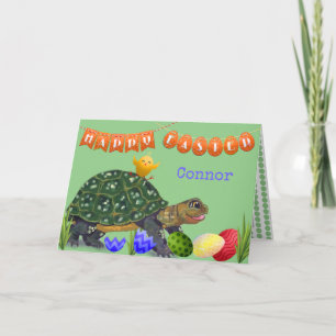 Cartes Pour Fêtes Annuelles Tortue de Pâques Mignonne et Heureuse Enfant Vert 