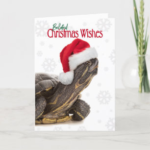 Cartes Pour Fêtes Annuelles Tortue de voeux de Noël en Humour de Santa Hat