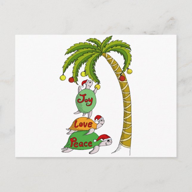 Cartes Pour Fêtes Annuelles Tortue hawaïenne Santa de Noël (Devant)