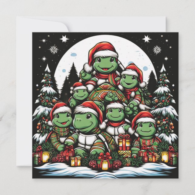 Cartes Pour Fêtes Annuelles Tortue heureuse avec les cadeaux de Noël  (Devant)