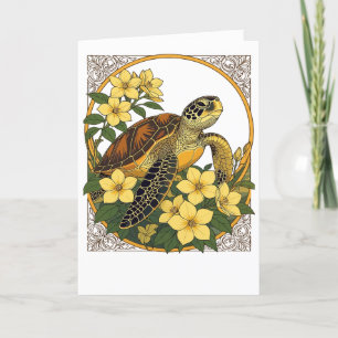 Cartes Pour Fêtes Annuelles Tortue Marine Et Fleurs De Gelsemium Jaune