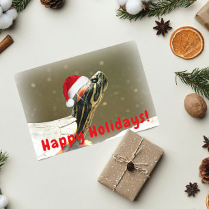 Cartes Pour Fêtes Annuelles Tortue portant un chapeau de Père Noël rouge drôle