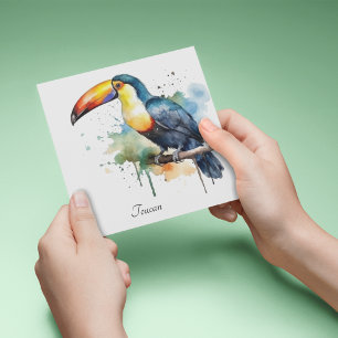 Cartes Pour Fêtes Annuelles Toucan sur une branche, art à l'aquarelle, personn