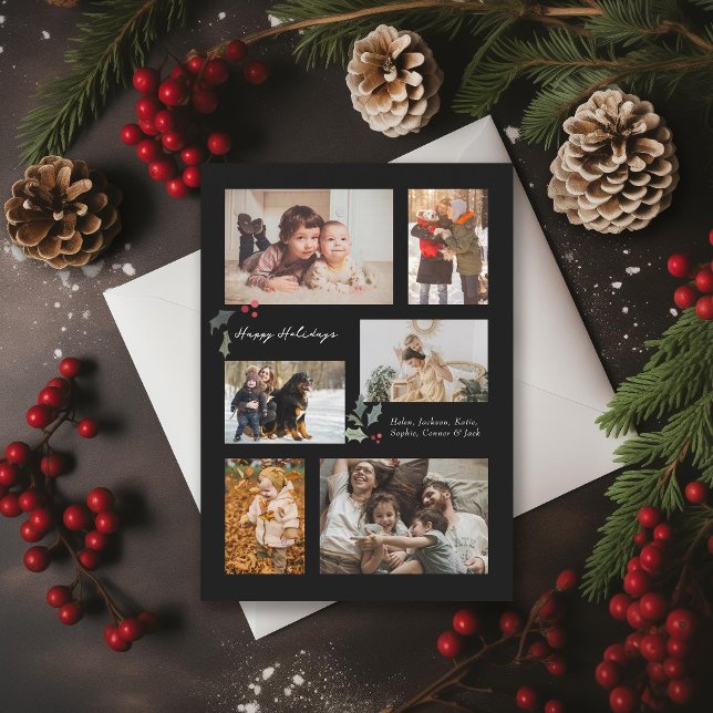 Cartes Pour Fêtes Annuelles Touche de collage photo minimal Holly (Créateur téléchargé)