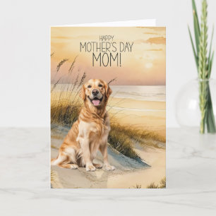 Cartes Pour Fêtes Annuelles Touche de Golden Retriever sur la plage au coucher
