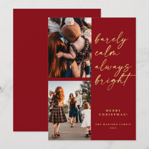 Cartes Pour Fêtes Annuelles Toujours brillant or script photo rouge Noël 