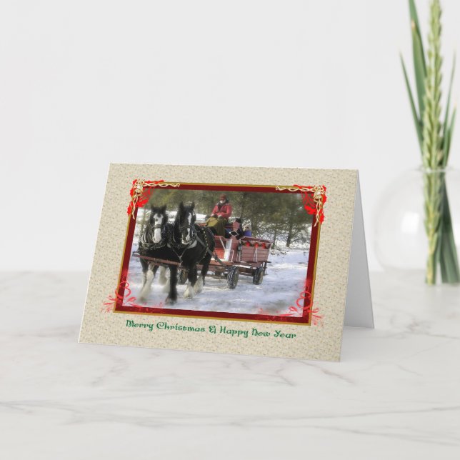 Cartes Pour Fêtes Annuelles Tour de Sleigh d'hiver, Joyeux Noël, nouveau Yea (Devant)