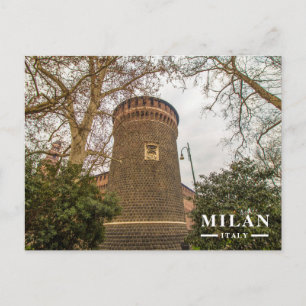 Cartes Pour Fêtes Annuelles Tour du château Sforza de Milan à travers les arbr