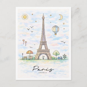 Cartes Pour Fêtes Annuelles Tour Eiffel de Paris à l'aquarelle   France