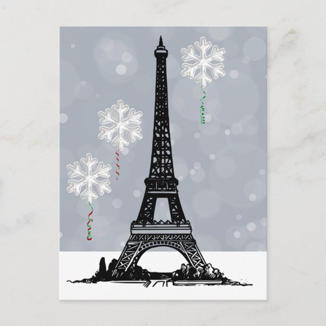 Cartes Pour Fêtes Annuelles Tour Eiffel d'hiver, Balloirs à flocons de neige N (Devant)