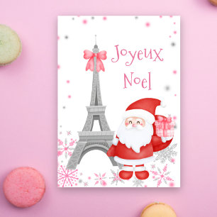Cartes Pour Fêtes Annuelles Tour Eiffel et Père Noël Pink Paris Noël