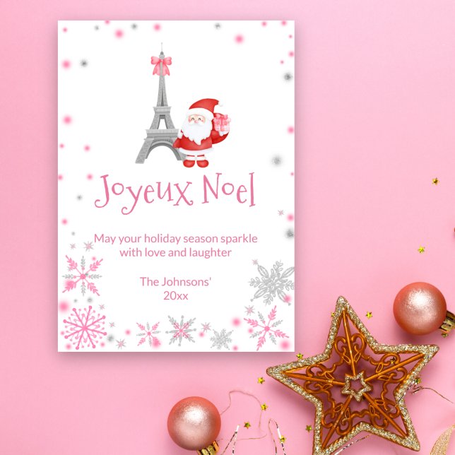 Cartes Pour Fêtes Annuelles Tour Eiffel et Père Noël Pink Paris Noël (Créateur téléchargé)